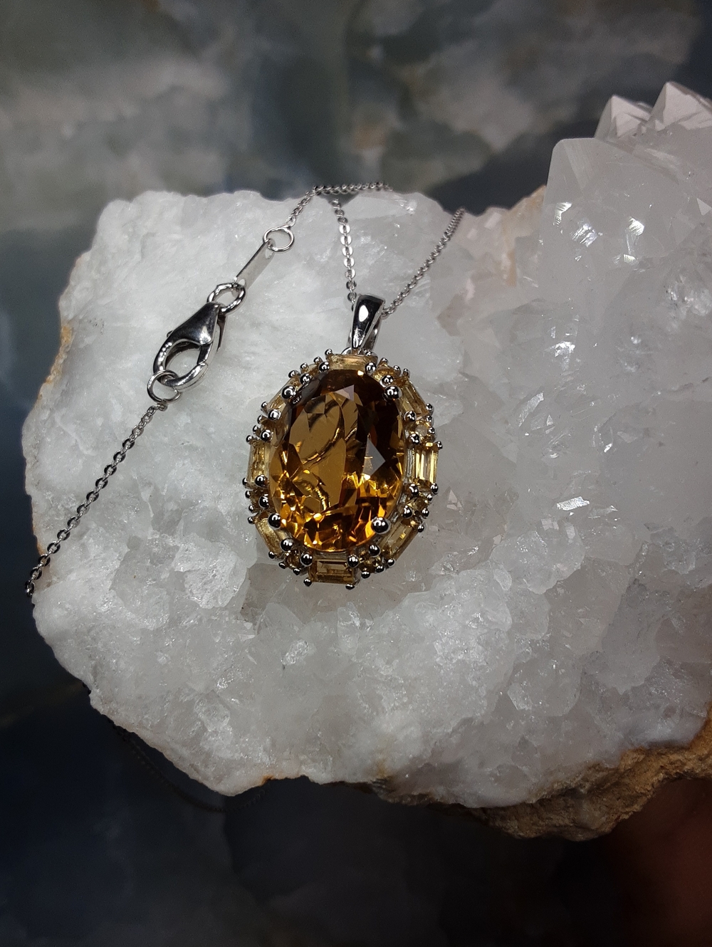 925 Genuine Citrine Pendant With Chain.